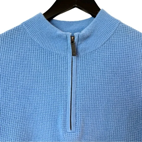 Alashan‎ Cashmere Waffle-Knit Quarter-Zip Sweater Blue Medium Pullover Luxury